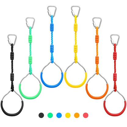 PELLOR Kids Monkey Bars and Gymnastic Rings - Multifunctional Backyard Playground Play Sets for Obstacle Ring, Trapeze Bar, Climbing Frame, and