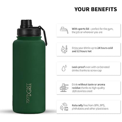 720°DGREE Vaccum Insulated Water Bottle + Infuser “noLimit“ - 950ml - Leakproof, BPA-Free, Thermo Stainless Steel Flask - Carbonated Drinks, Sports, School, Travel, Hiking, Outdoor +Sports-Cap
