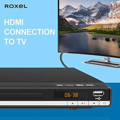 Roxel RDP-S500 DVD Player with HDMI Cable for TV, Multi Region DVD Player with USB Port, Remote Control, CD Player with FULL HD HDMI and RCA Port