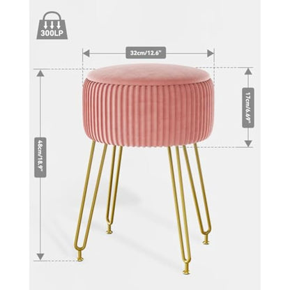 IBUYKE Velvet Storage Footrest Stool Ottoman, Makeup Vanity Stool Side Table with Golden Steel Legs Removable Cover, Coffee Table Top Cover, Pink L/G-20P