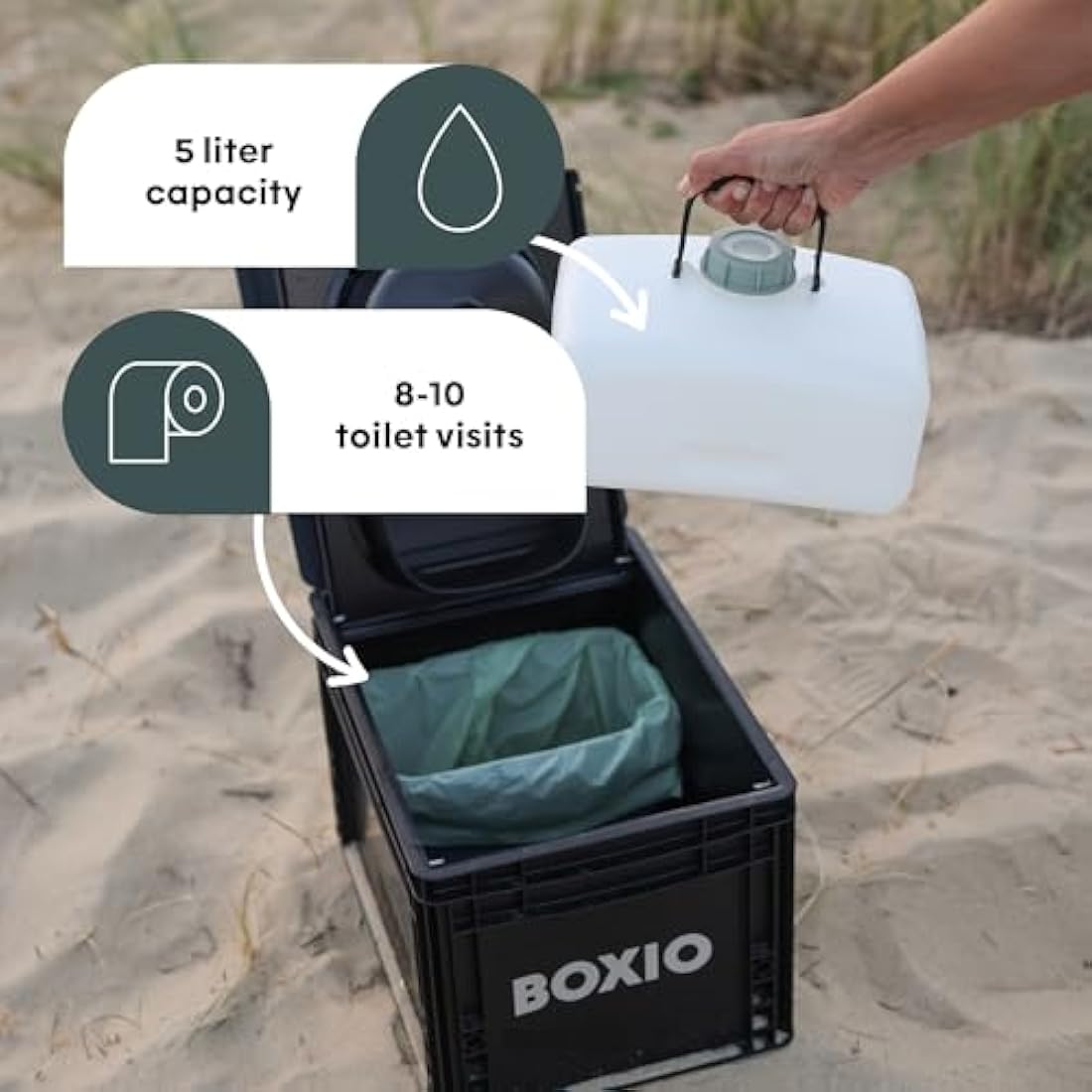 BOXIO Portable Toilet - Convenient Camping Toilet! Compact, Safe, and Personal Composting Toilet with Convenient Disposal for Camping, RVing, Boating, Road Trips and Other Recreational Activities