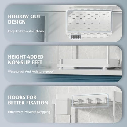 VERIFOST 2 Pack Under Sink Storage Kitchen Organiser, 2 Tier Under Sink Organiser with Two Slide-Out Drawers, Height Adjustable Undersink Storage Organiser Kitchen, White