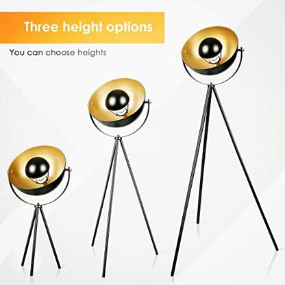 Osasy Retro Studio Floor Lamp - Vintage Black Gold With Ø 34 cm Lampshade, Max. 60W, 147cm Height - Metal Lamp for Living Room, Bedroom