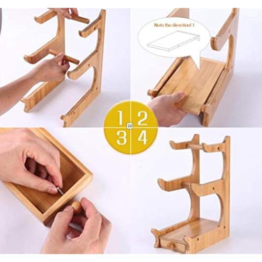 Simcat Fruit Plate Set Fruit Basket for Kitchen Counter, Ceramic Fruit Bowl,Large Capacity Fruit Bowl Set with Holder, Bamboo Fruit Serving Tray (Three Layer Dark Green)