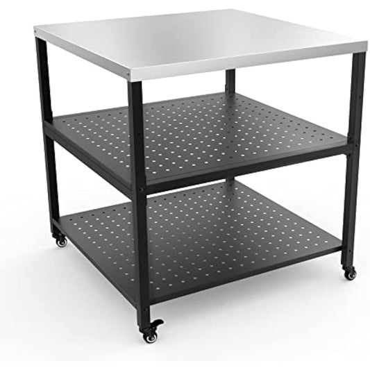 onlyfire Heavy Duty Pizza Oven Stand Table with Stainless Steel Surface and Wheels, Pizza Oven Accessories (80 x 80 x 83 CM)