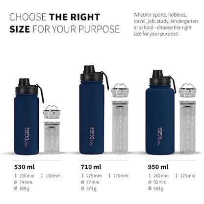 720°DGREE Vaccum Insulated Water Bottle + Infuser “noLimit“ - 950ml - Leakproof, BPA-Free, Thermo Stainless Steel Flask - Carbonated Drinks, Sports, School, Travel, Hiking, Outdoor +Sports-Cap