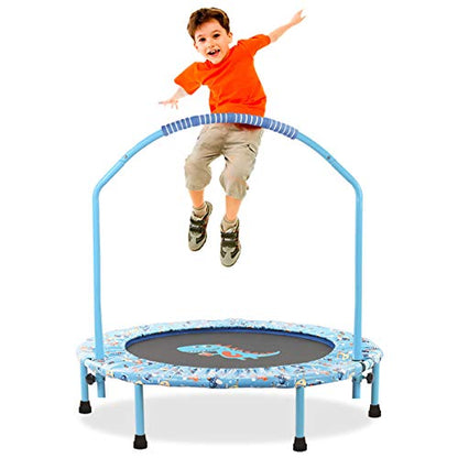 Kids Trampoline with Foldable Bungee Rebounder Adjustable Handrail and Safety Padded Cover Mini Trampoline for Indoor and Outdoor use (Light blue)
