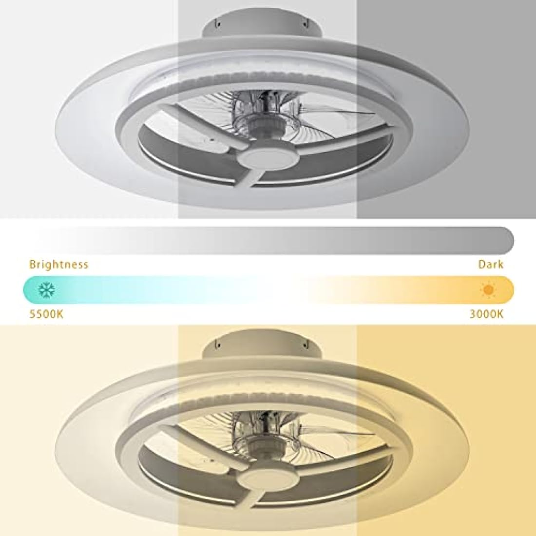 BKZO 55 cm Smart LED Ceiling Light with Fan, Ceiling Fan Lights Without Lampshade, Wind Speeds Adjustable, Stepless Dimming Light, RGB dimming, Modern Fan Lighting, 3000-5500K [Energy Class F]