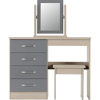 Seconique Nevada Dressing Table Set in Grey Gloss/Light Oak Effect Veneer