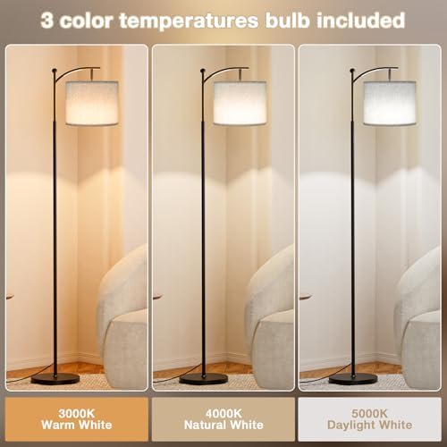 Aooshine Floor Lamps for Living Room, 60" Standing Lamp with 3 Color Temperatures, Grey Lampshade & Foot Switch, Grey Standard Corner Lamp for Bedroom Office Dorm Room(9W Bulb Included)