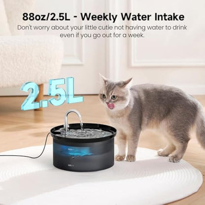 BMDSAE Cat Fountain, Pet Fountain with Ultra Silent Pump, Activated Carbon Filter Keeps Water Clean 2.8 L