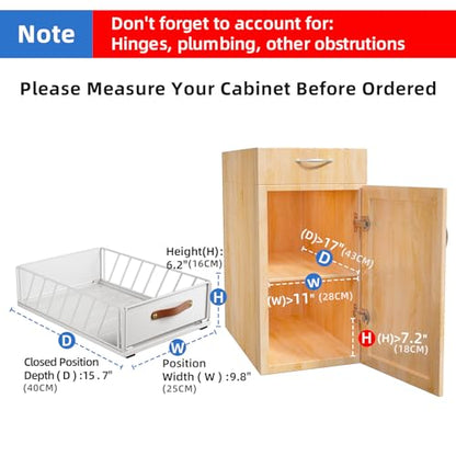 Kitstorack Pull Out Cabinet Organizer Fixed with Adhesive Nano Film, Heavy Duty Pull Out Shelf Kitchen Storage Drawer, Sliding Mesh Cabinet Basket