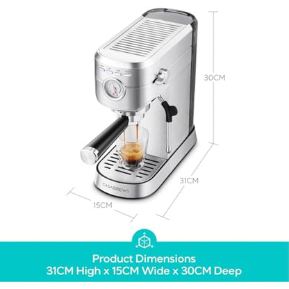 CASABREWS CM5418 Espresso Machine 20 Bar, Barista Espresso Maker with Steam Milk Frother, Stainless Steel Coffee Machine with 1L Removable Water Tank for Cappuccino, Latte, Silver