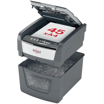 Rexel Optimum Auto Feed 45 Sheet Automatic Cross Cut Paper Shredder, P-4 Security, Home/Home Office, 20 Litre Removable Bin, 2020045X, Black