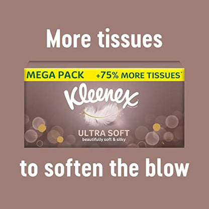 Kleenex® Ultra Soft Tissues Mega Pack - 1,344 Sheets (12 Boxes x 112 Sheets) -– Beautifully Soft and Silky Tissues