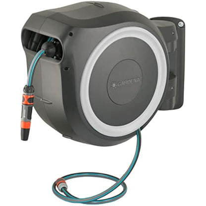 Gardena Wall-Mounted Hose Box Rollup L (White) 30 m: Versatile Watering System for Large Gardens, Swivel Hose Box, Including 30 m Gardena Hose and mounting kit (18627-20)
