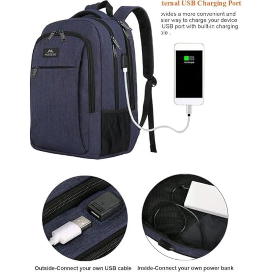 MATEIN Travel Laptop Backpack 15.6, Slim Laptop Rucksack with USB Charging Port Anti Theft Computer Backpack Bag Water Resistant College Work Daypack Lightweight Bag, Navy Blue