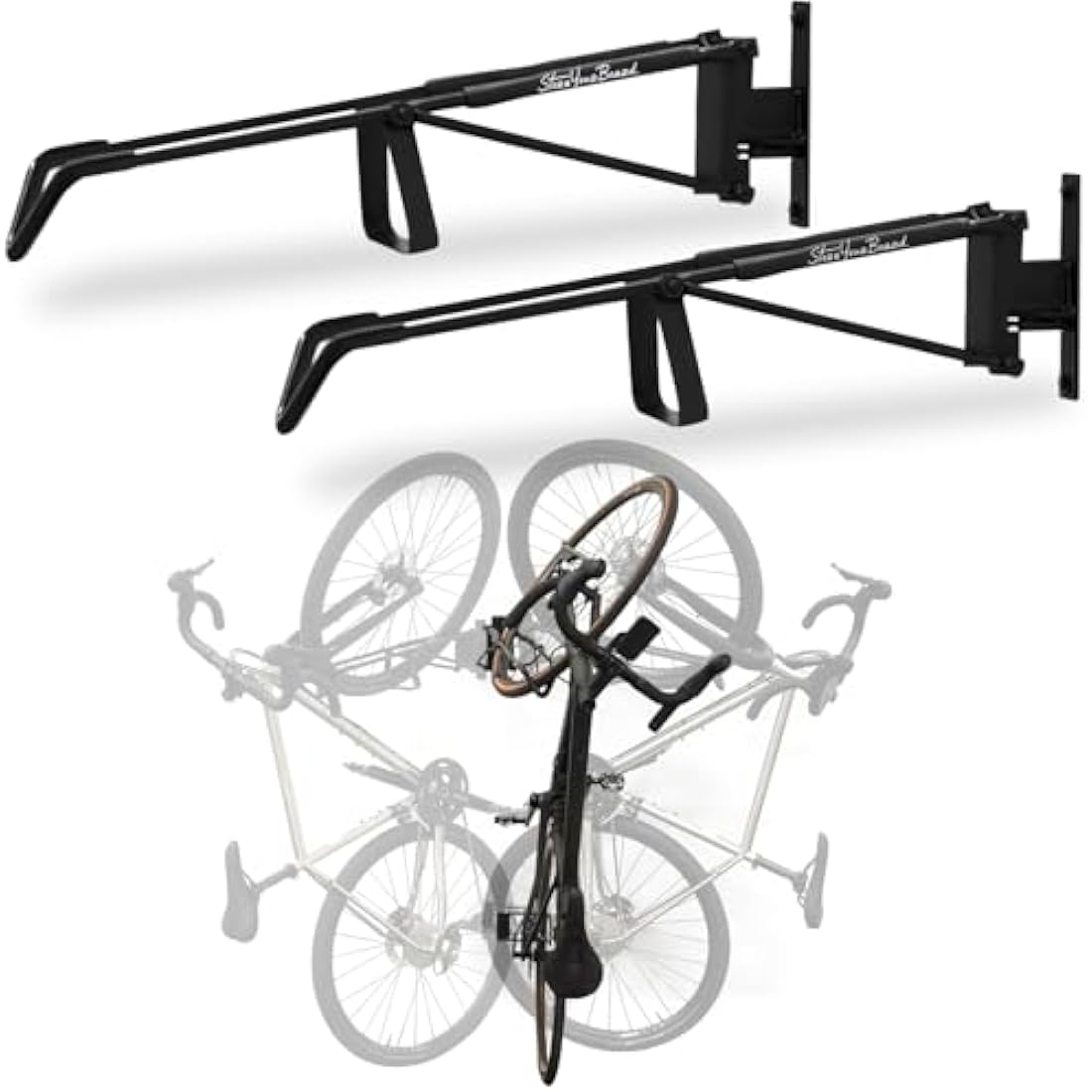 StoreYourBoard SwivelStow Road & Gravel Bike Storage 2 Pack – Heavy Duty Bike Hanger, No-Lift Bike Wall Mount for Garage Bike Storage, Holds 70 lbs, Patent-Pending