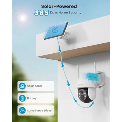 ieGeek 2K Solar Security Camera Outdoor Wireless, 360° Pan Battery Camera with Solar Panel, Wifi CCTV Camera Systems, Color Night Vision, PIR Motion Detection, 2-Way Audio, Works with Alexa