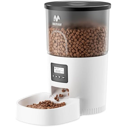 IMIPAW Automatic Cat Feeder, Pet Food Dispenser with Programmable Timer, 1-6 Meals Per Day, Button Control Lockable Lid, 3L Smart Auto Pet Feeders for Cats and Small Dogs