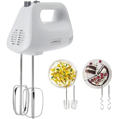 Kenwood Hand Mixer,Electric Whisk, 5 Speeds, Stainless Steel Kneaders and Beaters for Durability and Strength, 450 W, HMP30.A0WH, White