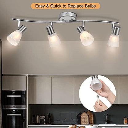 Unikcst Ceiling Lights Rotatable 4 Way LED Spot Lights Chrome & Glass Lamp Fittings Ceilings E14 240V for Kitchen Living Room Hallway (No Bulbs)