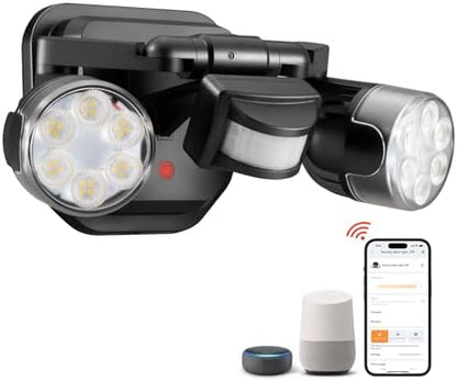 OREiN WiFi Smart Outdoor Lights with Flashing Security Mode, 12W LED Motion Sensor Light with 2 Heads, IP65 Waterproof, Alexa & Google Home Compatible, Hardwired Security Light for Porch, Driveway