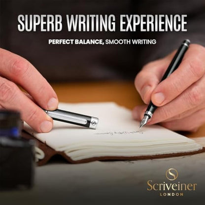 Scriveiner Black Green Fountain Pen - Stunning Luxury Pen with Chrome Finish, Schmidt Nib (Fine), Best Pen Gift Set for Men & Women, Professional, Executive, Office, Nice Pens