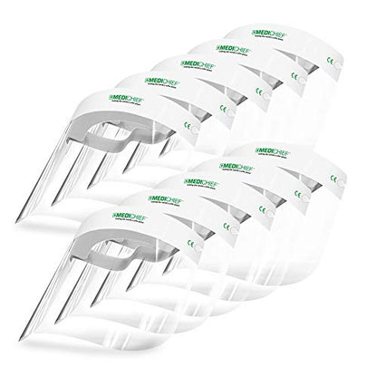Medichief Premium Face Shield (Pack of 10) | Full Face Protective Visor | Transparent With Anti-Fog Protection | CE Approved UK Safety Shield