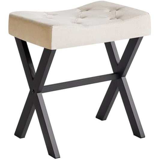 IBUYKE U-shaped Linen Vanity Stool, Square Makeup Stool with X-Leg, Ottoman Seat Footrest Stool, Multi-Use as Small Side Table, for Bedroom, Living Room, Linen WBD018Y
