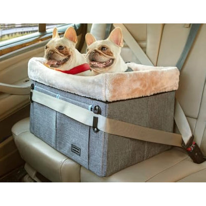 Petsfit Dog Car Seat for Medium Sized Dog or 2 Small Dogs, Dog Booster Car Seat with Patent Buckles, Washable Pad, Upgraded Pet Car Seat for Dogs Up to 20 KG, Light Grey