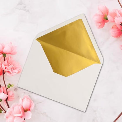 C6 Envelopes, White with Metallic Gold Lining, Thick Quality – Very Stable – 120 g/m², 114 mm x 162 mm, Gummed Edges - From the FarbenFroh Series by Neuser 100 Umschläge white/gold