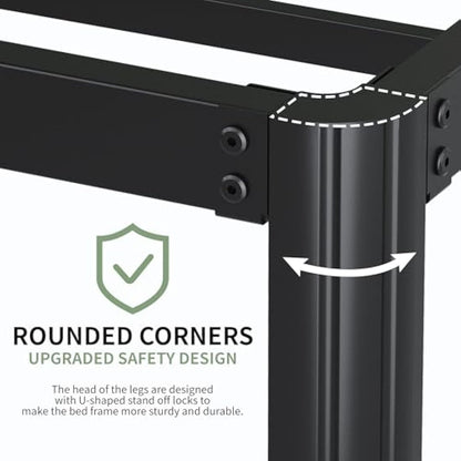 Lutown-Teen Small Double Bed Frame 30.5 cm High with Rounded Corner Legs, Heavy Duty Metal Bed Frame 4ft with Steel Slats Support, Storage Space Underneath, Noise Free, Easy Assembly, Black