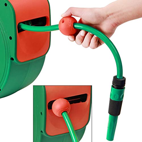 BAKAJI Garden Hose Reel Water Hose with Automatic Lock Wall Mount PVC Hose Wall Bracket Swivel 180? (20 Meters)