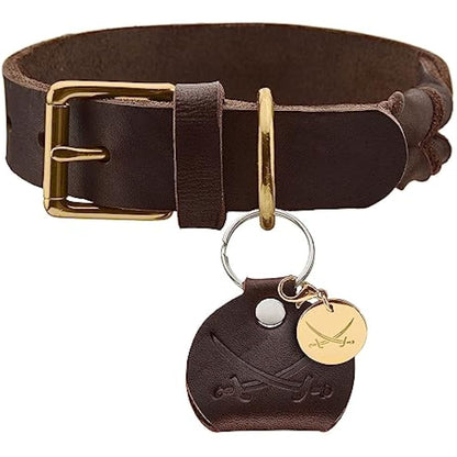 HUNTER SANSIBAR SOLID Leather Dog Collar Heavy Duty Grip Braided 50 (S-M) Dark Brown