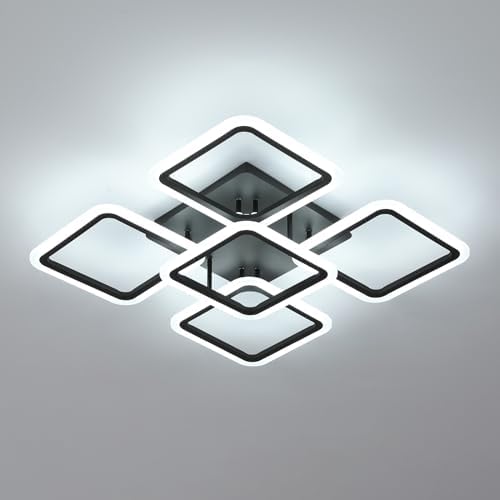 Comely LED Ceiling Light, 61W 7000LM Black Ceiling Lamp Modern, 5 Square Chandeliers 6500K Lighting Fixture for Living Room, Kitchen, Hallway, Dining Room, Bedroom