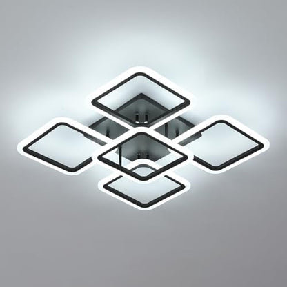 Comely LED Ceiling Light, 61W 7000LM Black Ceiling Lamp Modern, 5 Square Chandeliers 6500K Lighting Fixture for Living Room, Kitchen, Hallway, Dining Room, Bedroom