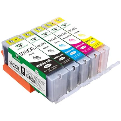 Supricolor Compatible Canon PGI-580xl CLI-581xl 580 581 Edible Ink Cartridges, Use with Canon Pixma TS705 TS8350 TR8550 TS6350 TS6250 TS8250 TS8150 TR7550 TS9150 TS9550 TS6151 TS8251 Printers