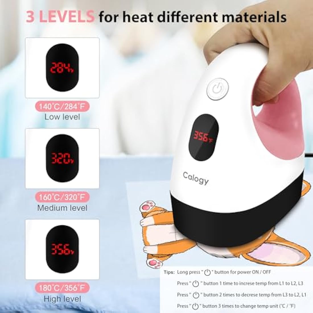 Calogy Mini Heat Press, Heat Transfer Printer, Constant Temp Control, Insulated Safety Base, Fits for Crafts, T-Shirt, Hat, Cap, Pillows
