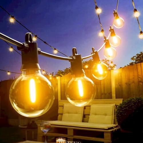 Kawaya Garden Lights Mains Powered 20M Outdoor Festoon Light with 30+2 LED Globe Bulbs Shatterproof Waterproof IP65 String Lights for Gazebo Patio Festival Party Balcony Wedding
