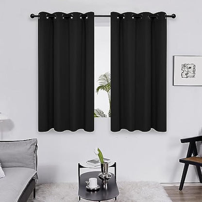 Deconovo Blackout Curtains 66 x 54 Super Soft Thermal Insulated Energy Saving Eyelet Black out Curtains for Bedroom 66 x 54 Drop Inch Black 2 Panels