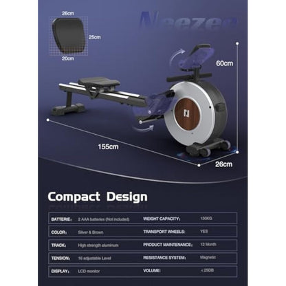 Neezee Rowing Machines, Rower Machines for Home Gym with Aluminum Rail, Water Rowing Machine with Tablet Stand, Water Resistance and LCD Display Rowing Machine