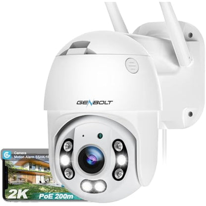 GENBOLT 2.5K WiFi Security Camera Outdoor With PoE, 2.4/5GHz Dual WiFi CCTV Camera with Auto Tracking, Human/Vehicle Detection Pan Tilt Home Surveillance IP Camera with Siren Alarm
