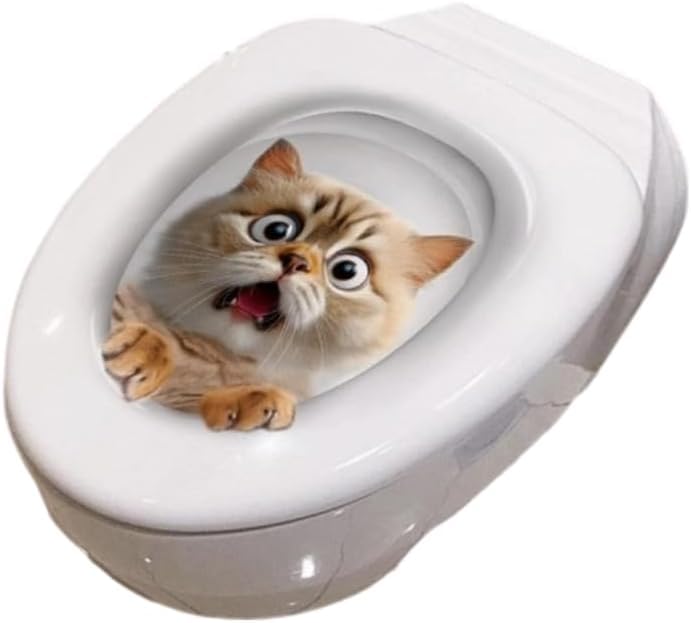 3D Toilet Lid Sticker, Cute Kitten Design Removable Decal Bathroom Decor for Toilet Lid and Tank Covers