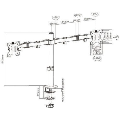 Audizio MAD20 Dual Monitor Desk Mount with Adjustable Steel Arms for 13-32" Screens – Full Motion, Height Adjustable, Tilt, Swivel, 360° Rotation, VESA 75x75 & 100x100, Black