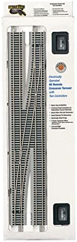 Bachmann Trains - Snap-Fit E-Z TRACK #6 REMOTE CROSSOVER TURNOUT - RIGHT (1/box) - NICKEL SILVER Rail With Gray Roadbed - HO Scale