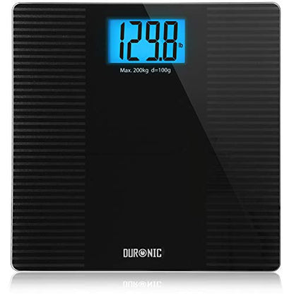 Duronic Body Scales BS203 Measures Body Weight in Kilograms, Pounds and Stones | Black Non-Slip Design Step-On Activation Bathroom Scales Precision Sensors XL Digital Display 200kg Capacity (Black)