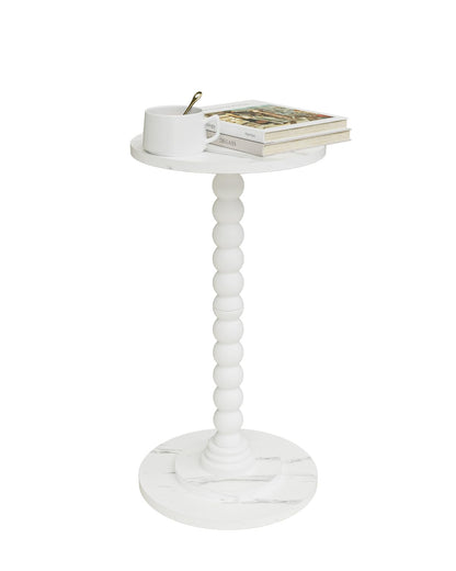 Apetaccat Round Side Table, Drink End Table with Solid Wood Leg, Small Side Tables for Living Room, Bedroom, Study, White