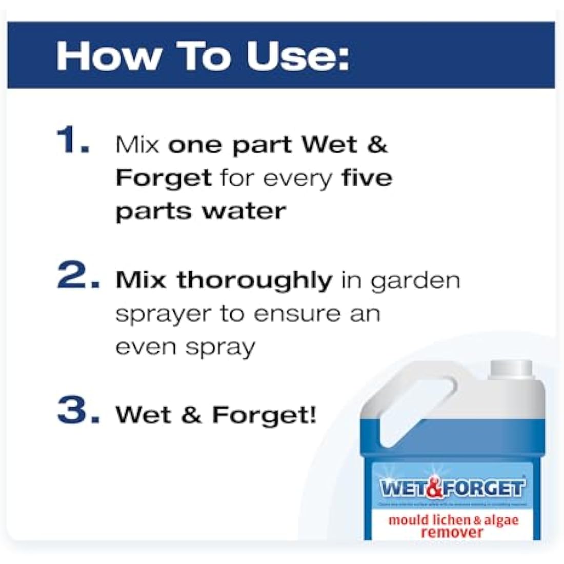 Wet & Forget Mould, Lichen & Algae Remover, Outdoor Patio Cleaner, Black Spot Remover, Bleach Free, 2L