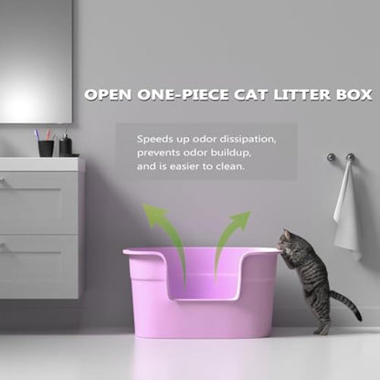 Extra Large Cat Litter Tray XL - Deep Cat Litter Box Easy Cleaning, Lowered Entry, High-Sided Litter Tray Anti-Spillage with No Mess, 63cm L x 45cm W x 33cm H, Purple